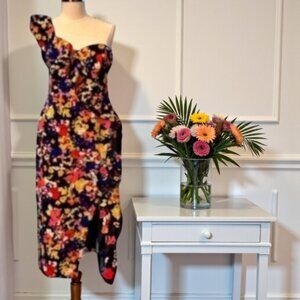 NWT Aidan by Aidan Mattox Ruffled One-Shoulder Dress